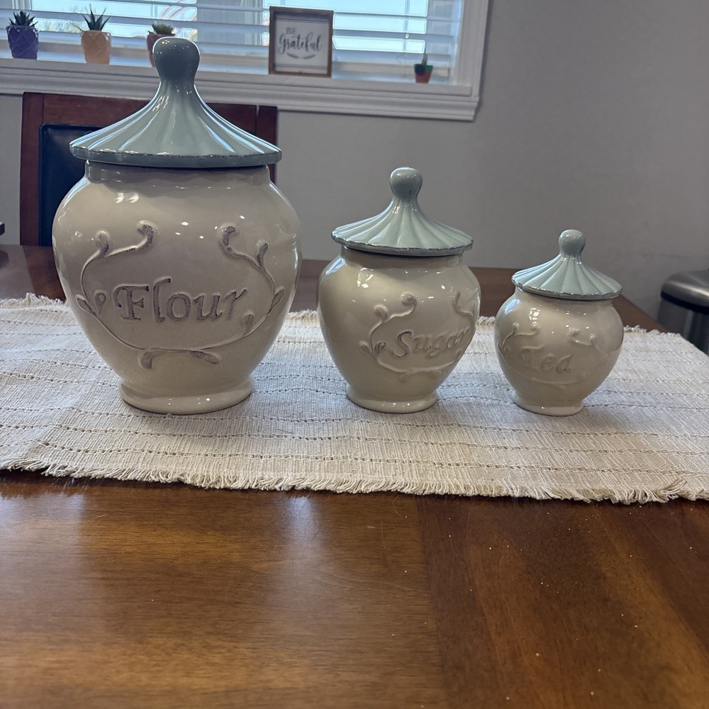 Le Prairie 3 Pc Canister Set Flour Sugar Tea By Creative Co- Op